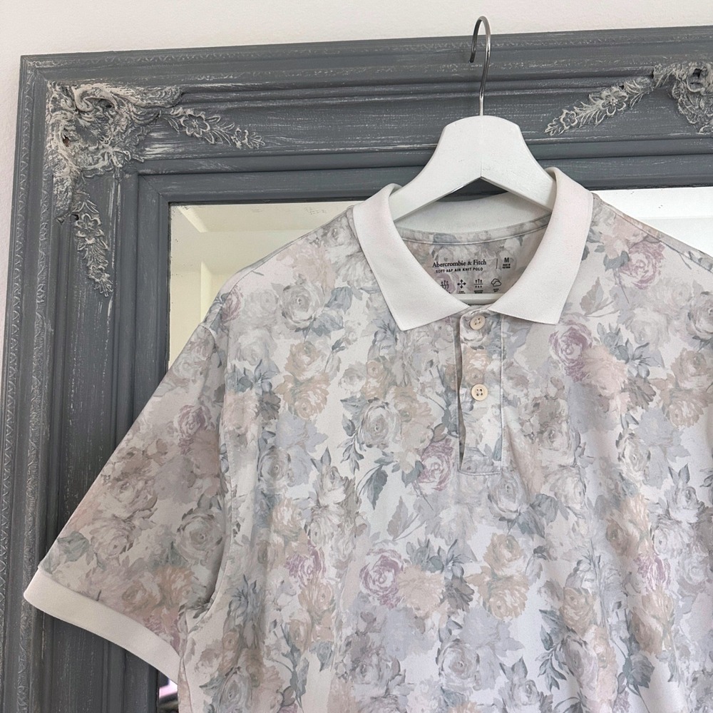 Abercrombie & Fitch Mens A&F Air‎ Knit Polo Shirt Floral Performance Stretch M